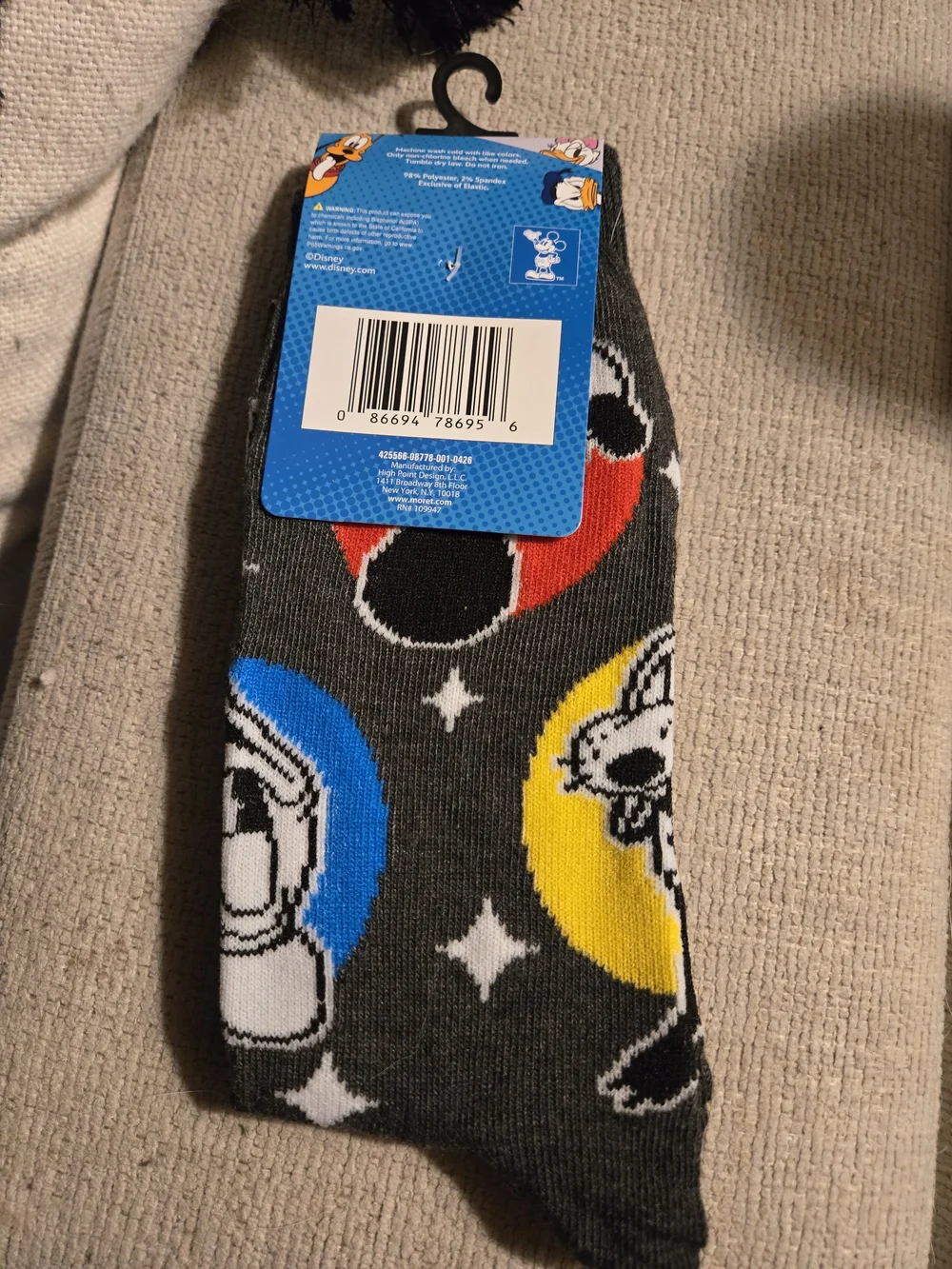 Disney Mickey & Friends Men’s Dark Gray Crew Socks Donald Duck Goofy Pluto